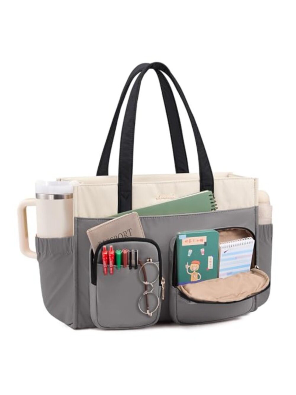 LOVEVOOK Teacher Tote Bag Multi-pocket Laptop Bag Large Cup Holder Nurse Work